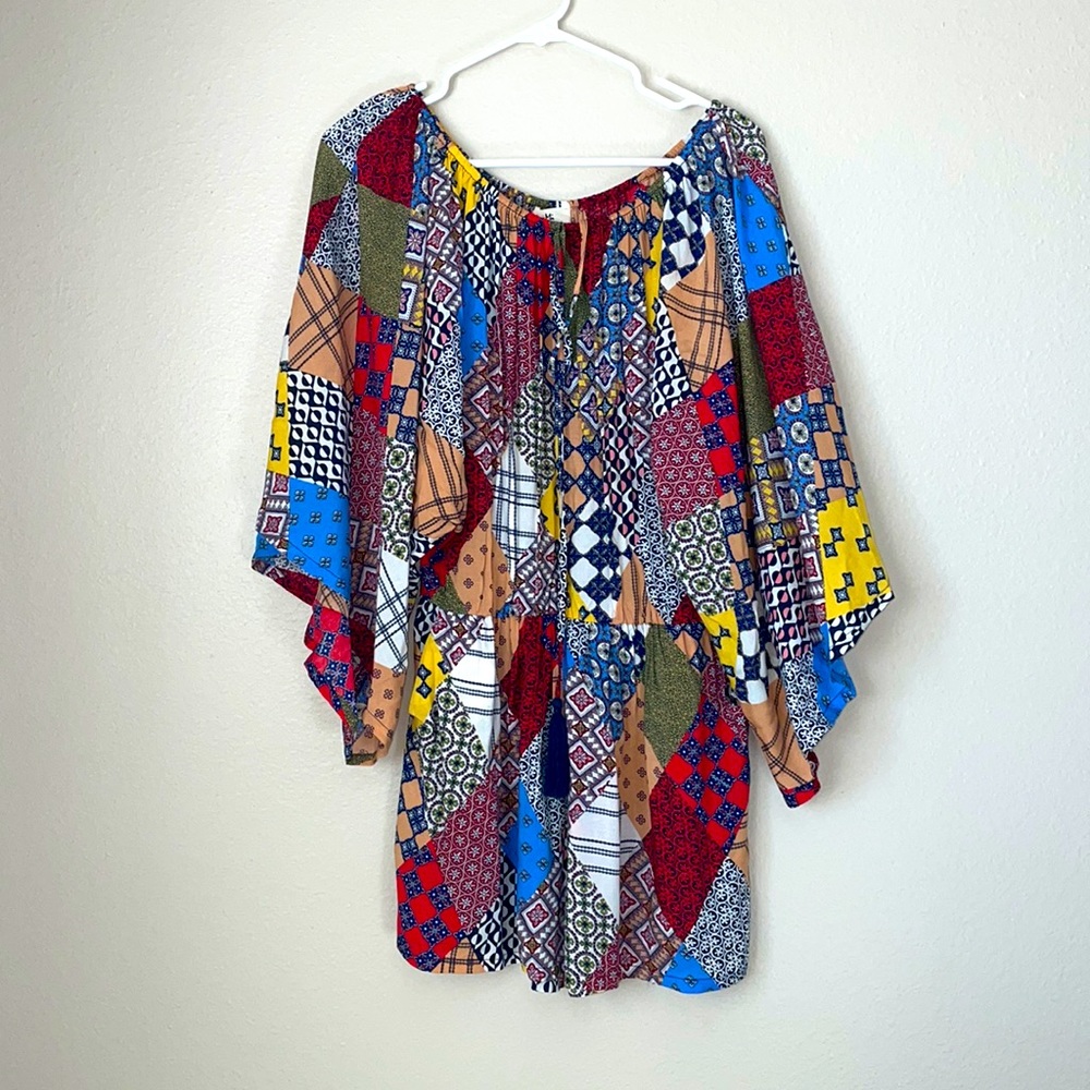 Paisley print romper boat neck 3/4 sleeve semi sheer, pocket shorts size M - Picture 1 of 6